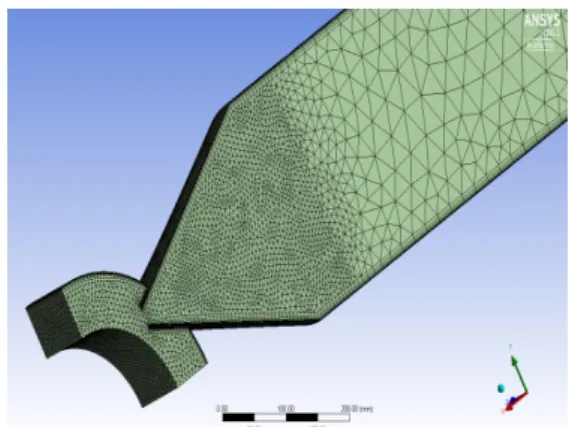 Fig. 1. Schematic diagram of Pelton turbine  Fig. 2와  Fig. 3은  고정된  영역인  노즐  부분과  회전  영 역인  버킷의  격자구조를  나타낸다