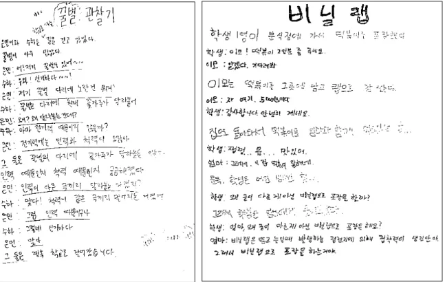 Figure  5.  The  example  of  stories  written  by  middle  school  students (4)  검사도구  및  통계처리