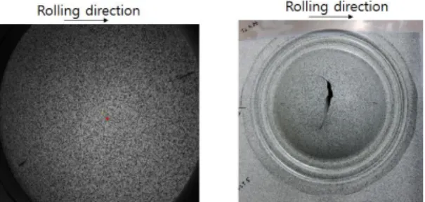 Fig.  6. Undeformed  speckle  pattern(left)  on  the  surface  of  the  specimen  and  the  bursted  sheet(right)