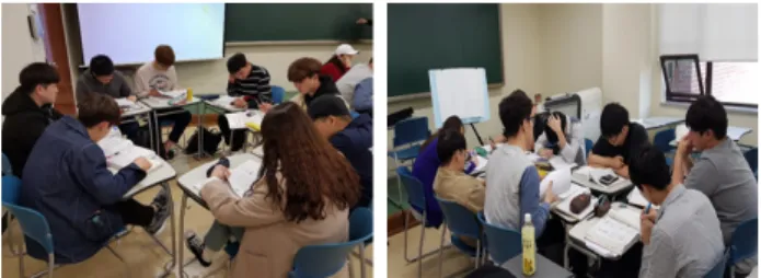Fig. 4 Class scenes discussing among students at the mature    stage  of  flipped  learning.
