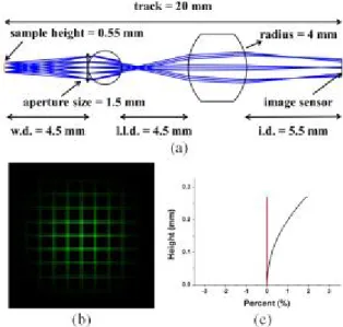 Fig. 3 Simulation results of optical performance of fluorescence smartscope system with a ball lens of 2 mm in diameter