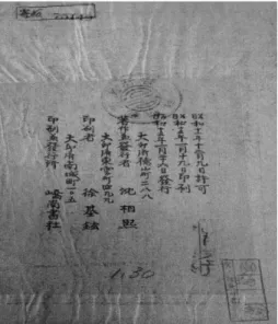 Fig. 5. Copyright paper of Shinpyonmyobang 柳道昇이  쓴  서문이  있는데,  그  일부를  보기로  한다.  우리  동국에는  양평군  허준이  그  이치를  바탕으로  동의보감을  저술하였고,  지중 추부사  강명길이  제중신편을  편찬하였으 며,  혜암  황도연이  醫方活套를  편집하였 다