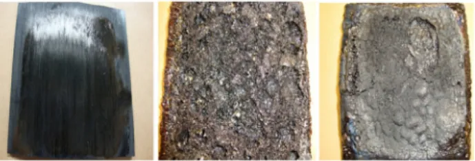 Figure 9. Digital photographs of three samples after fire testing (a)  Uncoated composite (b) composite with unfilled coating (c) Composite  with nanofilled coating[38].