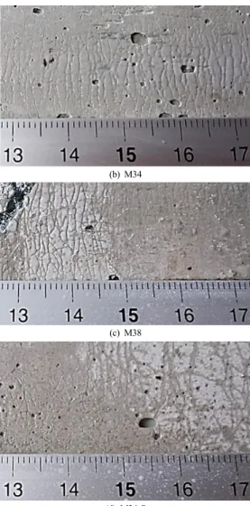 Fig. 6. Cracking patterns (Unit of number is cm)Fig. 5는  물/결합재비와  골재혼입에  따라  복합재료의 인장변형  성능,  즉  인장강도에  도달했을  때  변형률을  의미하는  극한  인장변형률을  나타낸다