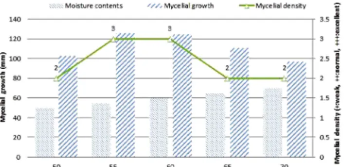 Fig. 1. Mycelial growth and density of Lentinula edodes