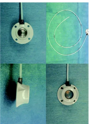 Fig. 1. Port-A-Cath ® II Low ProfileTM system (Deltec, INC. St. Paul, USA) Note that the  catheter connector is located in the bottom  of the port.