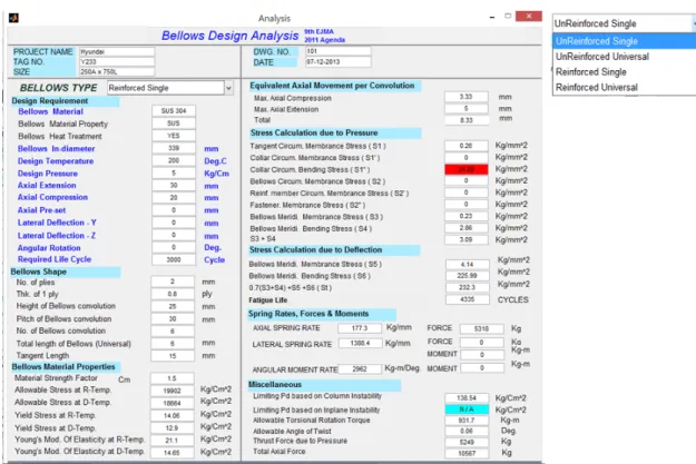 Fig. 3. Analysis and calculation process 일반적으로  벨로우즈에  많이  사용하는  재질의  응력  및  탄성계수에  대한  데이터는  매트랩  파일과  마이크로소 프트  엑셀  파일로  저장되어  있다