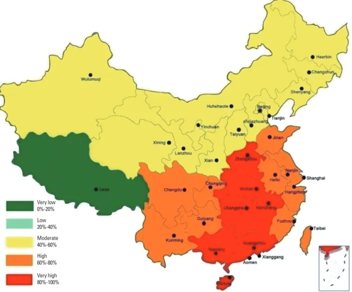 Fig. 2. The prevalence of sensitization to dust mites in China.