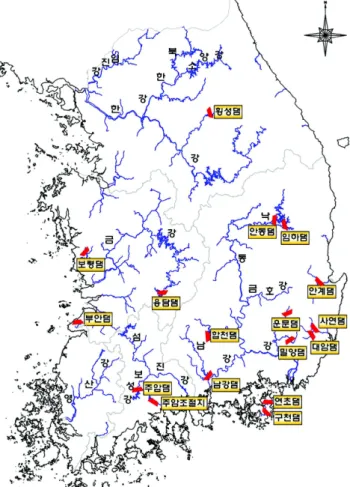 Fig. 1. Location map of dam sites.