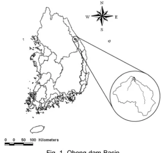 Fig. 1. Obong-dam Basin Table 1. Subbasins in Obong-dam basin