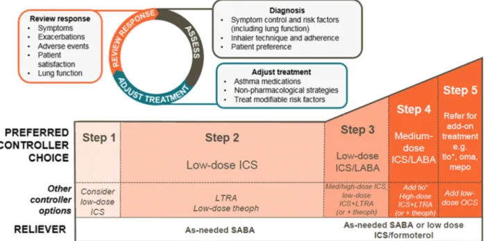 Fig. 1. This figure shows stepwise approach for asthma treatment based on 2017 Global Initiative for Asthma guideline
