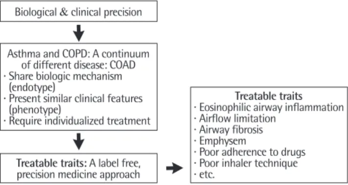 Fig. 4. This figure suggests treatable traits and precision medicine. COPD,  chronic obstructive pulmonary disease; COAD, chronic obstructive airway  dis-ease.