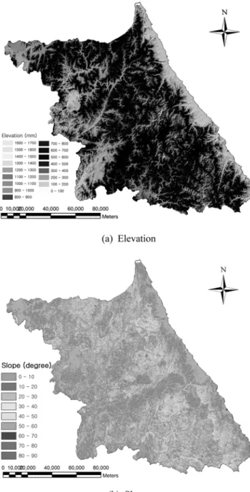 Fig. 2. Elevation and slope in Gangwondo.