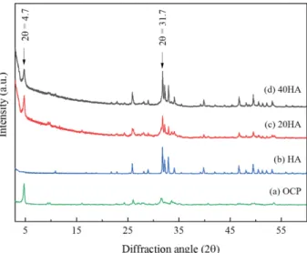 Fig. 3. Morphology of 20HA surface after immersed in SBF  solution with different immersion times; a: before immersion, b: 