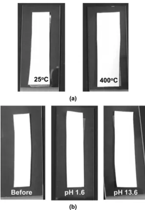 Fig. 7. (a) Thermal and (b) chemical stability of SiO 2 -TiO 2 complex coating layer.