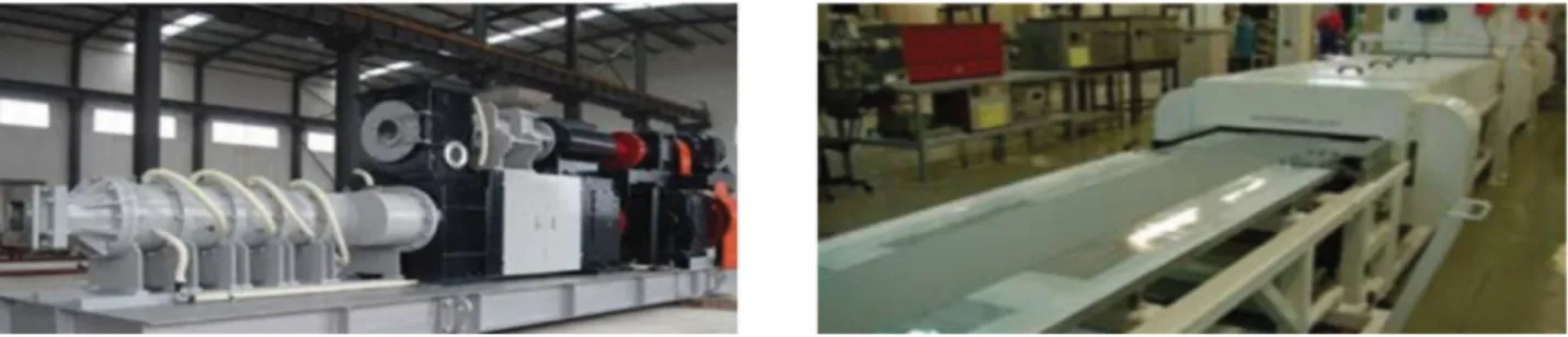 Fig. 1. Ceramic membrane manufacturing method. (left) Ceramic extrusion and (right) tape-casting processes.