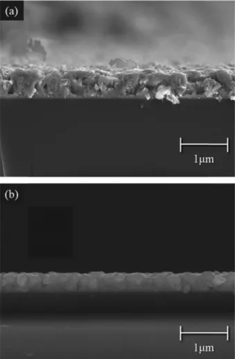 Fig. 1. Cross sections of Ga 2 O 3  thin films (a) with out buffer layer and (b) with buffer layer.