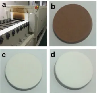 Fig. 2. SEM images of (a) surface, (b) cross section of printing paper and (c) surface, (d) cross section of glazed ceramic tile.