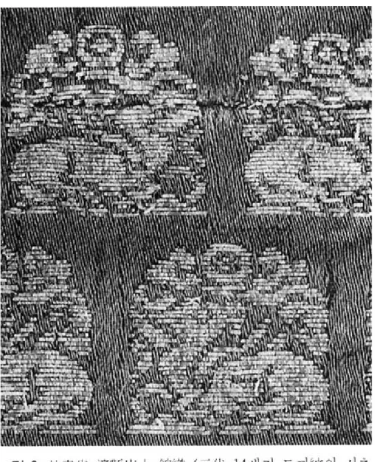 그림  9.  감숙성  장현출토  금직(甘肅省  장縣出土  綿織)(원대(元代)  14세기  토끼문(紋)의  시 초)