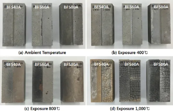 Fig. 4. Appearance changes of geopolymeric ceramics with exposure temperature.