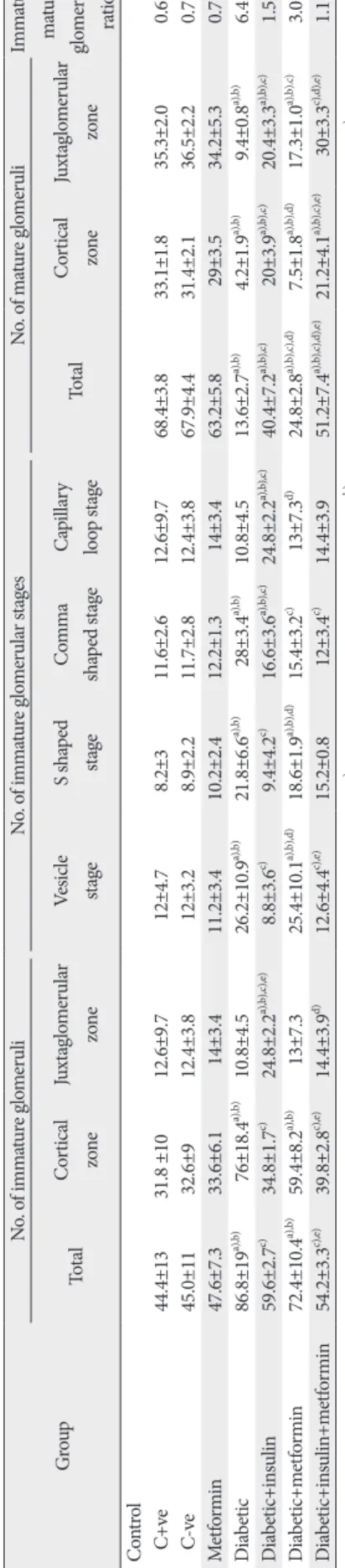 Table 5. Number of immature and mature glomeruli in the studied groups Group