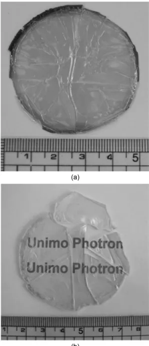 Fig. 1. (a) As grown GaN (2 inch, 1.5 mm), (b) After separate of sapphire.