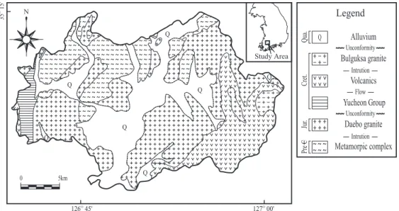 Figure 2.  Geological map around the study area (modified after ; MOST, 1997)