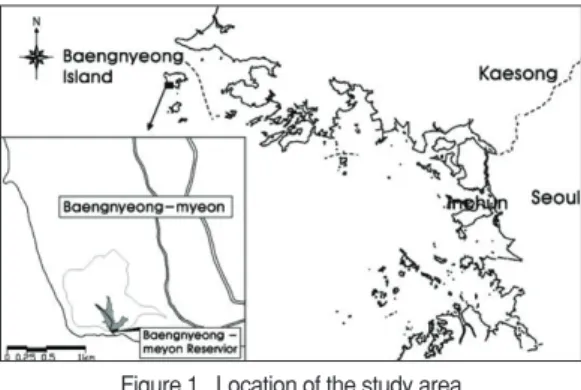 Figure 1.  Location of the study area Table 1.  Overview of Baengnyeong-myeon reservoir