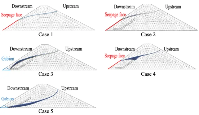 Fig. 5. Variation of the line of seepage in each case.