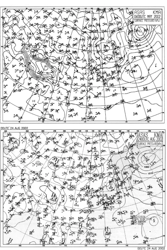 Fig. 3.  Surface weather charts (May 4 2002 and August 24 2002)
