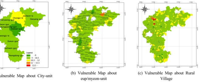 Figure 4. Vulnerability on the Accessibility of Emergency Aid Service for Chungcheongbuk-do