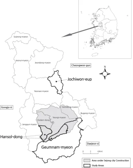 Figure  1.  A  schematic  map  of  study  areas  in  Sejong  city.