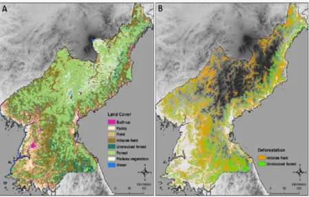 Fig. 6 shows the changes of land cover between 1980s and 2000s. Compared with the area of cropland in 1980s, the area  of cropland in 2000s was significantly increased on the west coastal area in 2000s