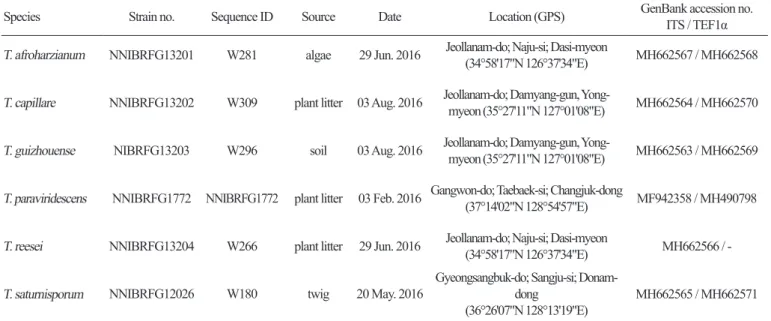 Table 1.  Information of Trichoderma isolates isolated from freshwater environments
