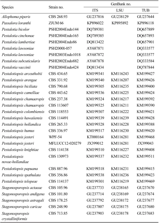 Table 1. Fungal strains used in phylogenetic analysis, including outgroups