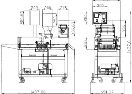 Fig. 1. Design of developed pasting&amp;garnishing machine for kimbugaks (unit: mm).