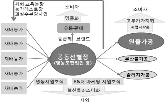 Fig. 1. 농어촌6차산업화의 가치사슬체계 유무형의 향토자원을 발굴, 1･2･3차 산업이 융･복합된 농 어촌지역전략산업으로 육성”이다. 소위 농어촌자원을 활용 해서 6차산업으로 발전시키는 것이 사업추진의 기본방향 이자 목표라 할 수 있다