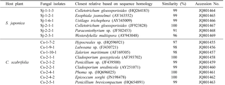 Table 1. The identification of endophytic fungi isolated in this study