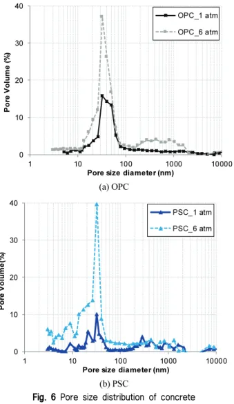 Fig. 6 Pore size distribution of concrete according to Pressurized condition