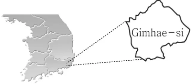 Fig. 1. Location of experimental area.Park, 2001). Tayler(1881)는 스톱워치를 이용하여 세계 최초의 작업시간연구를 실시하였고, Gilbreth(1920)는 필름분석법을 이용하여 과학적인 작업연구를 시작하였다.임업분야에서는 Puzyr(1919)가 최초로 시간조사를 통하여 벌목작업의 작업능률 조사를 실시하였다