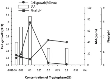 Fig.  5.  The  profile  of  IAA  production  and  viable  cells  of  K. 