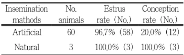Table  1.  Estrus  and  conception  rates  by  artificial  insemination  following  CIDR-Synchronigation treatment