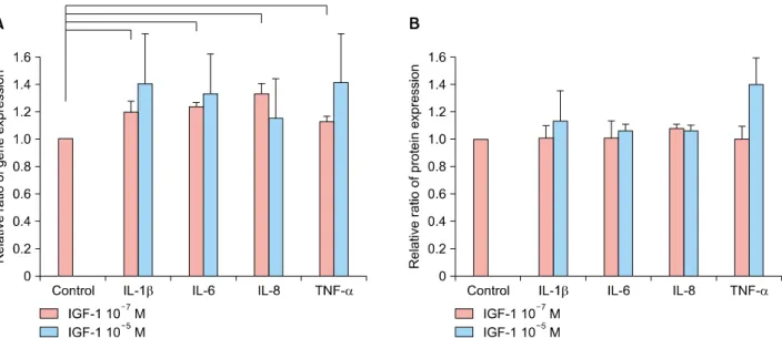 Fig. 1. The increased expression of inflammatory cytokines in cultured sebocytes after treatment with insulin-like growth factor (IGF)-1