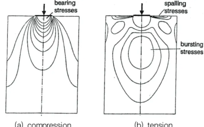 Fig.  1  Stress  contours  for  concentrically  loaded  anchorage  zone (Breen et al., 1994)