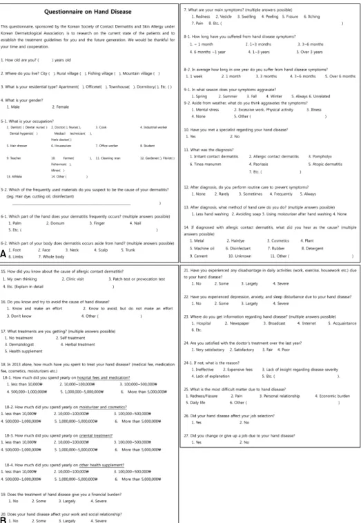 Fig. 1. The questionnaire for  patients with hand eczema. 