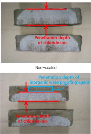Table  1  Point  of  proposed  penetration  depth  measurement  method  for  inorganic  waterproofing  agent  and  difference between each test method