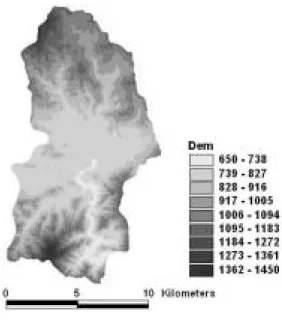 Fig. 5. Soil map at Doam-dam watershed  Fig. 6. Digital elevation model (DEM) at Doam-dam watershed