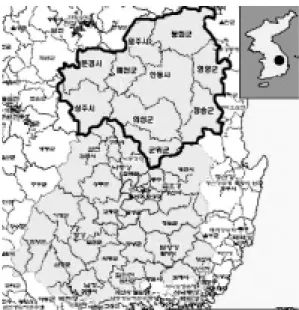 Fig. 1. Location of the study area and regional boundary 