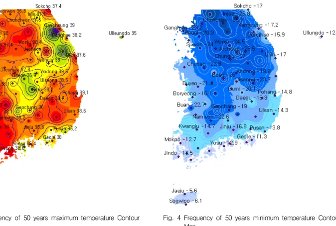 Fig.  3  Frequency  of  50  years  maximum  temperature  Contour  Map