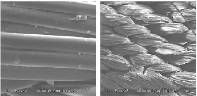 Fig. 6 SEM views of webbing tape ×25, ×500